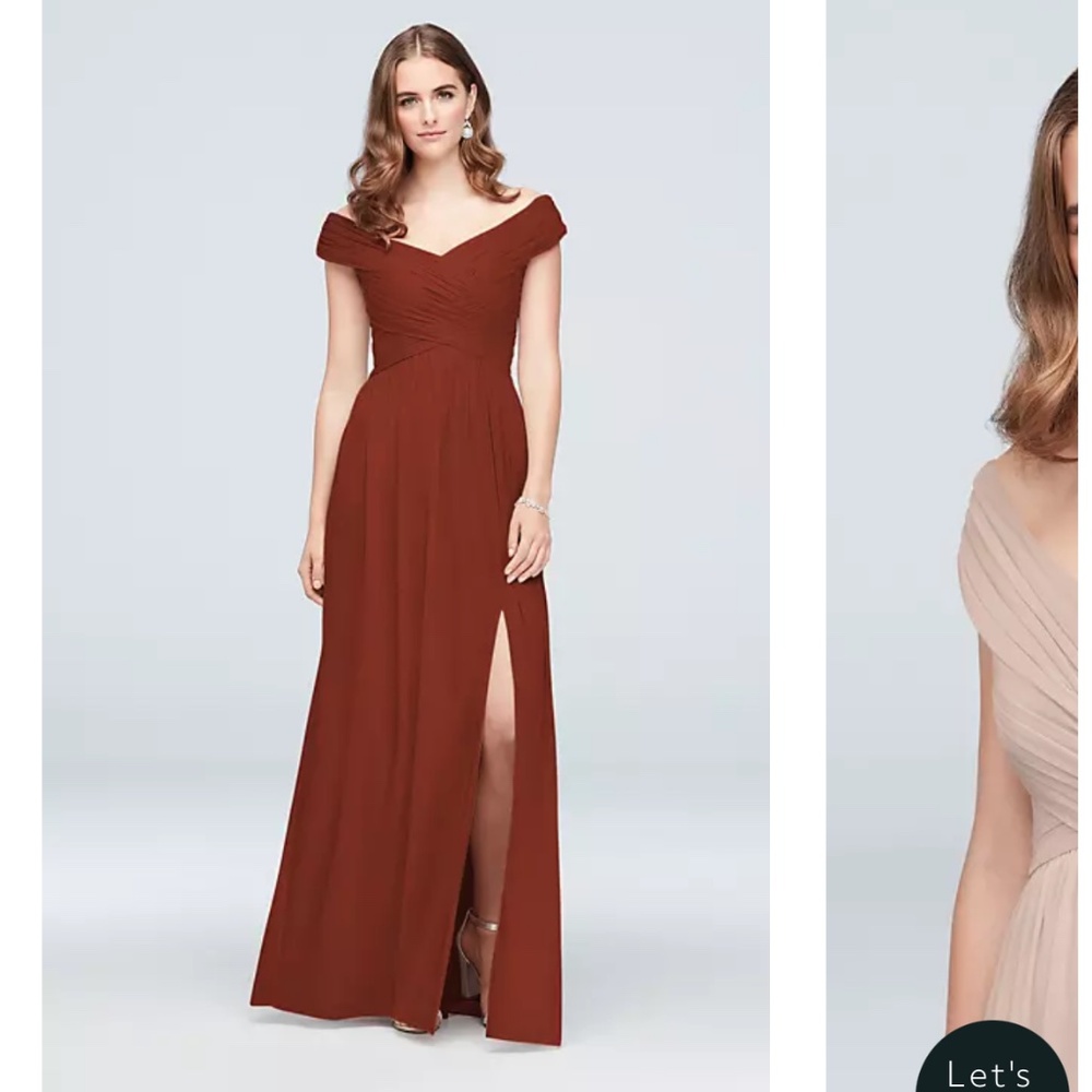 David’s Bridal mesh off the shoulder bridesmaid dress